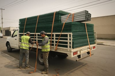 Paneles de 2.50 m amarrados con faja, y el atado de postes